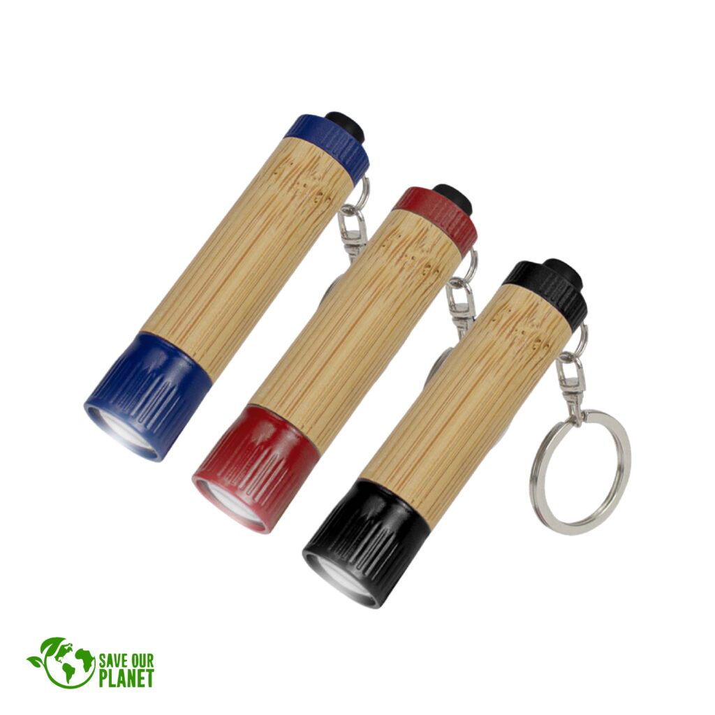 llavero linterna LED de bambú
