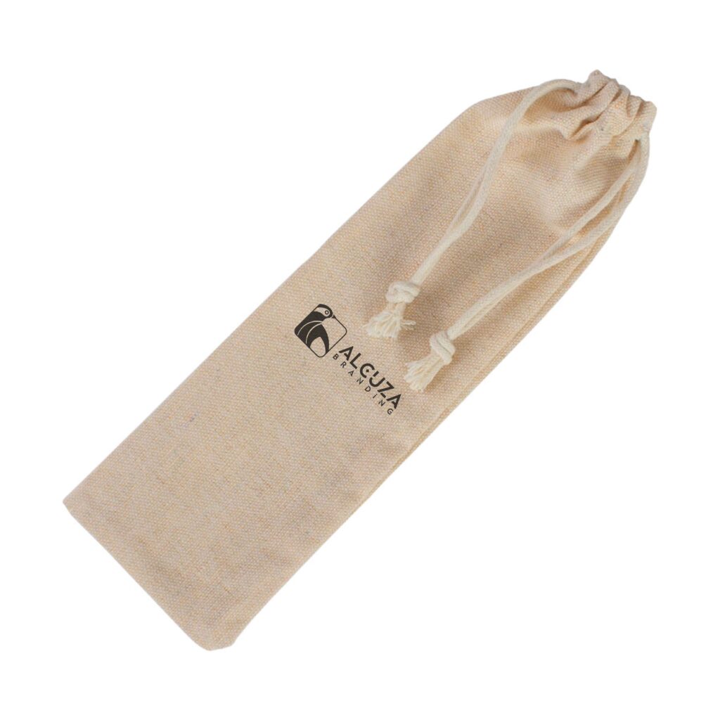Bolsa ecológica de tela con cordón ajustable y logo Alcuzabranding