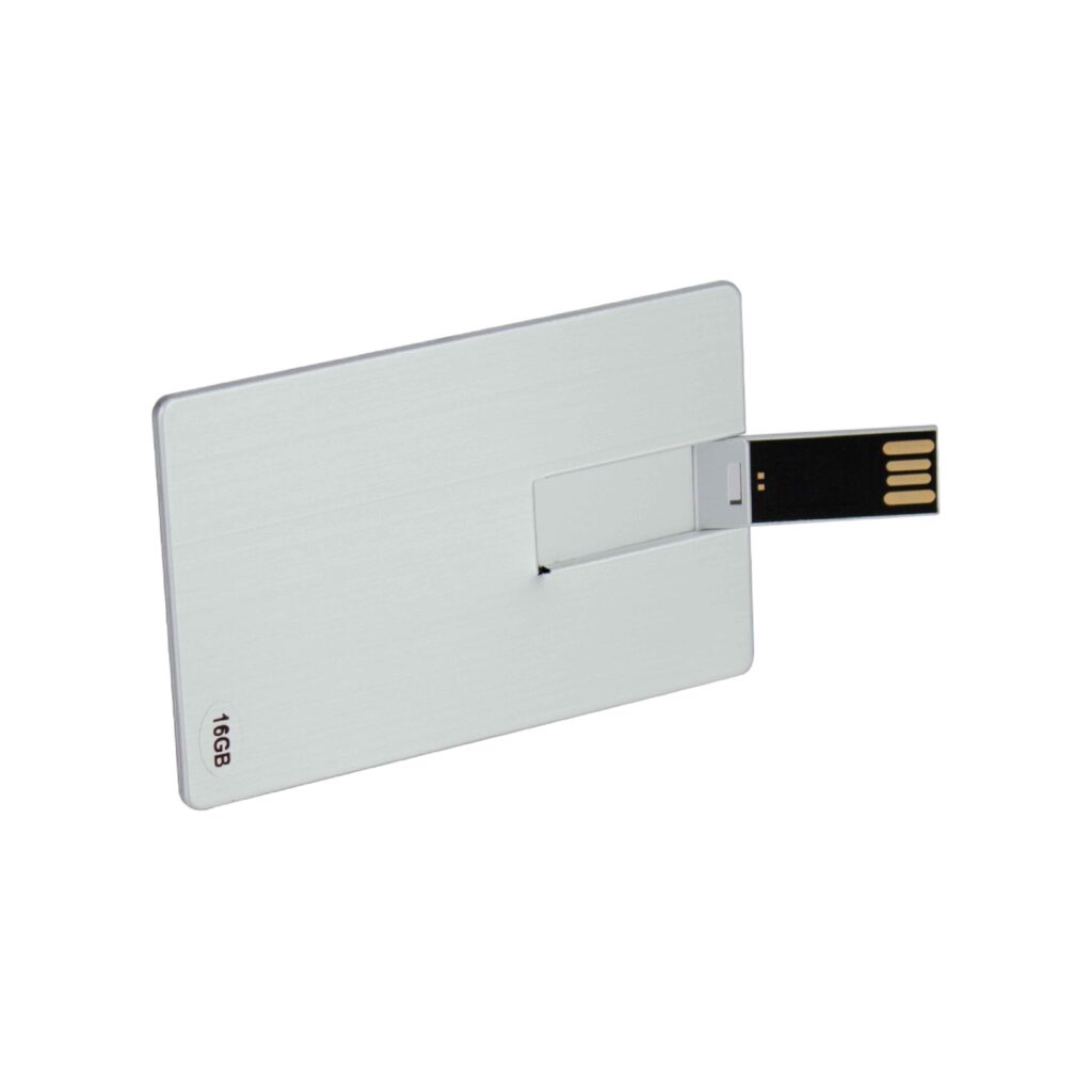 USB tipo tarjeta de crédito de 16GB en acero inoxidable con logo Alcuzabranding