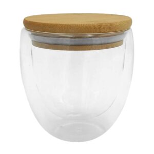 taza doble vidrio tapa bambú