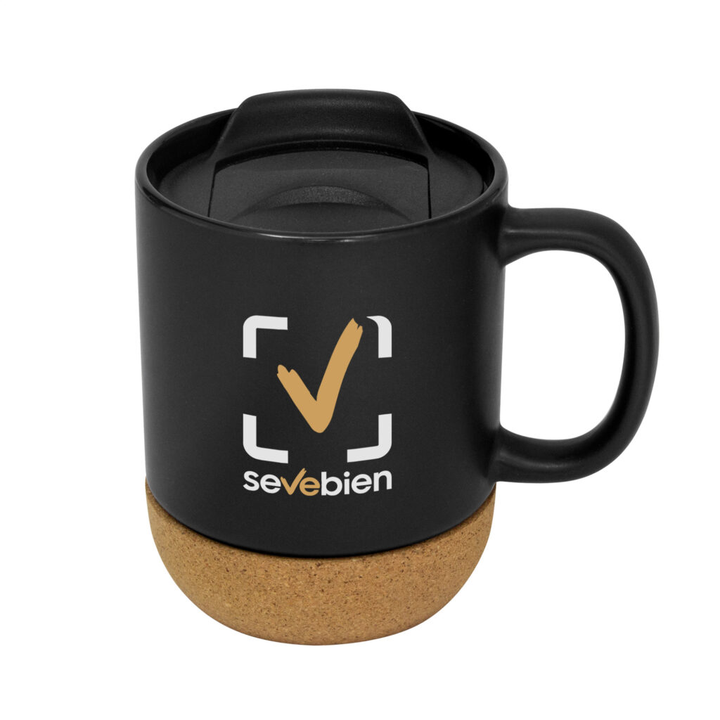 taza personalizada con tapa y base de corcho
