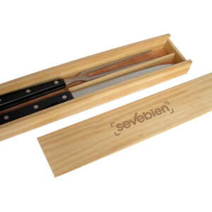 juego cuchilla y trincheta caja de madera