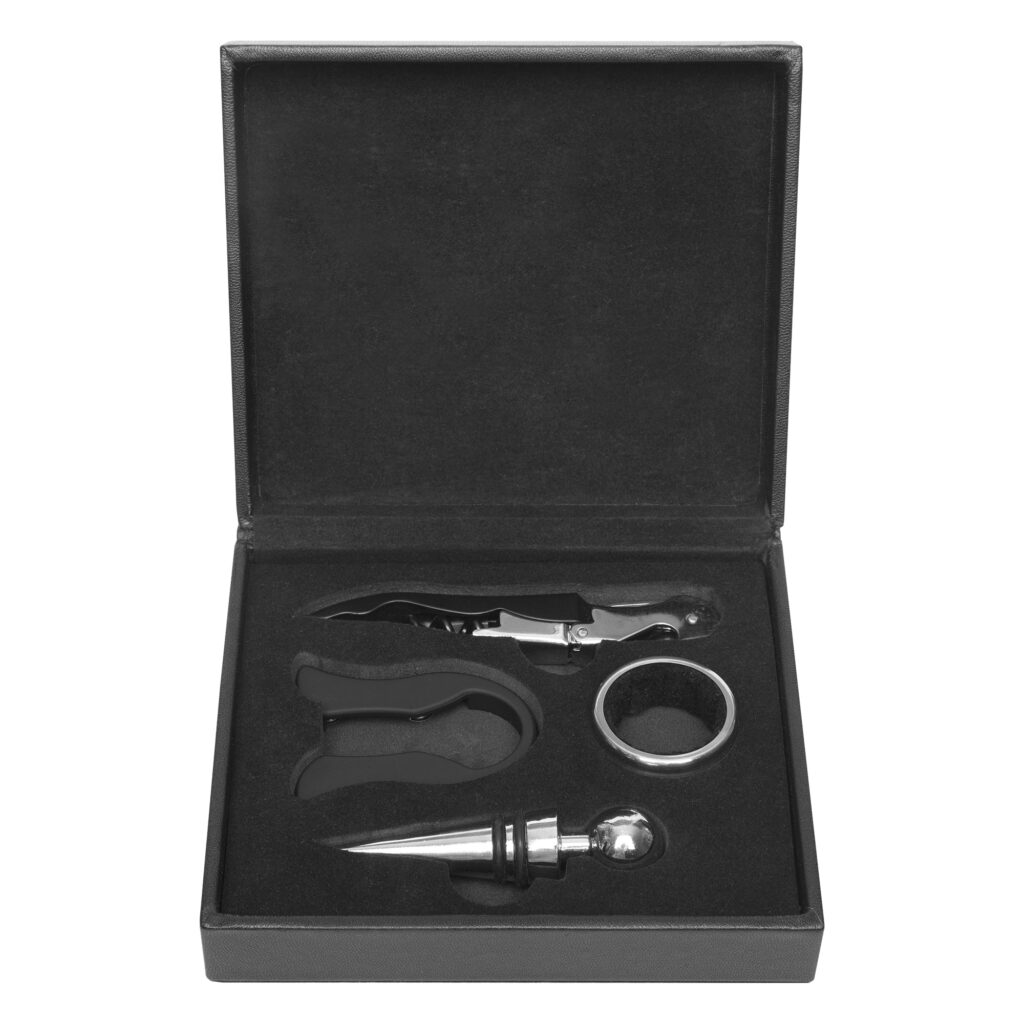 set vino estuche símil cuero