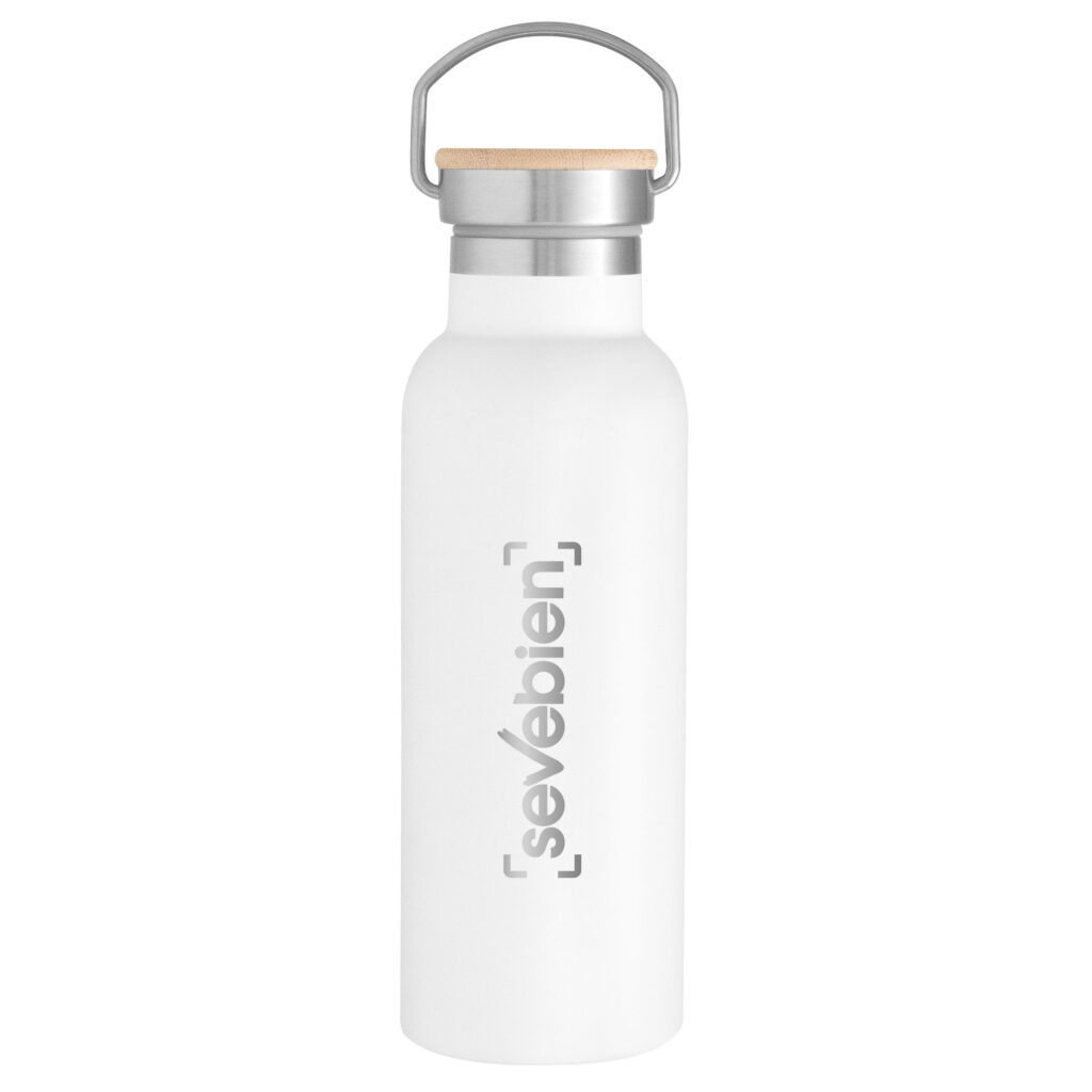 botella térmica personalizada con detalles en bambú
