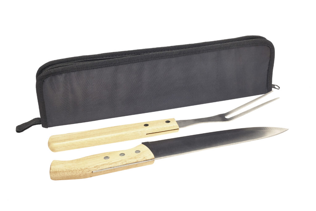set cuchillo y tenedor estuche madera