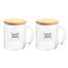 set de tazas personalizadas de vidrio y bambú